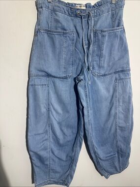 We The Free Light Wash Denim Boyfriend Drawstring Utility Jeans